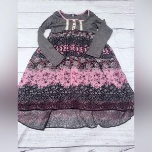 TM Truly Me Floral Pink and Gray Dress with Long Sleeves